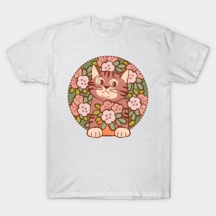 Shy Kitten Hiding in Flowers T-Shirt